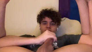 Teen jerking off and spreading tight hole