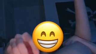 Teen gapes tight hole with huge dildo