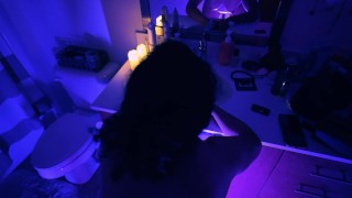 Bathroom backshots from BWC under blue lights POV (real couple)