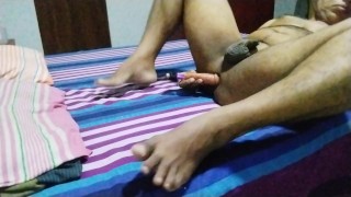 Chubby asian sissy gay playing with big cock