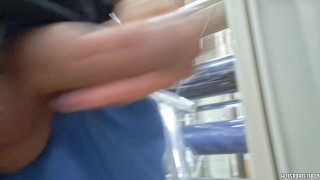 Sexy guy jerking off his cock while shopping in a public store - very risky