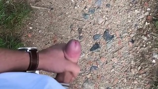 Outdoor cumshot near the watchtower