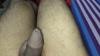 Shaved guy horny and rubbing his sweety dick