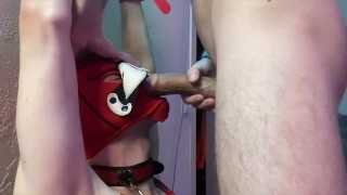 Top, with a big dick, fucks his puppy in the mouth.