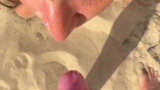 🍼I Suck My FAT COCK In The Public Beach Till He Drop All His Cum In My Tits🥵(Risky BJ)