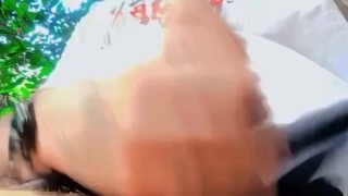 Jerking my big unut cock outdoors at the park