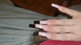 Intense Edging Handjob From Long Nails Goddess with divine French Nails 💅*Small Cock Cumblasting*