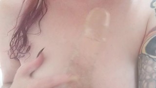 Redhead does Deepthroat Training in the Shower!