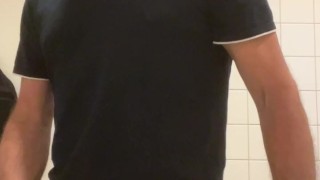 Jerking off in the public bathroom and have an INTENSE shuttering orgasm!!