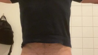 Jerking off in the public bathroom and have an INTENSE shuttering orgasm!!