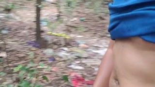 Exhib latin masturbating into the woods