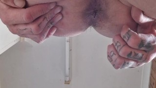 Squeezing BBC cum out of my arsehole