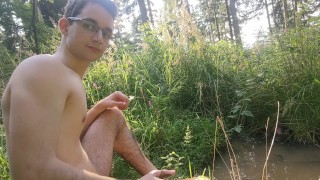 Strip completely naked in the forest and cover body with mud