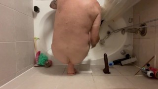 Anal solo Stretching in the shower