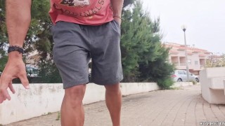 Naughty guy masturbating his big cock in a risky public place - Almost Caught
