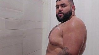 chubby mexican guy with a big dick in the gym showers