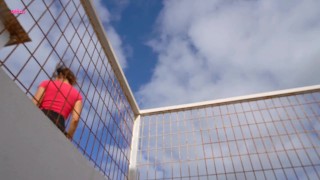 Student girl without panties pees outside