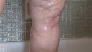 Big juicy fat ass white BBW milf taking shower with huge pussy lips showing - bubble butt granny