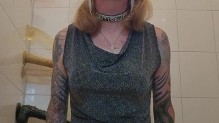 Sissy party slut rides dildo's