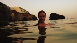 Ariel Ortiz visits Murcia,she is like a mermaid in the sea,she swims on the beach or pool