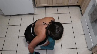 TMS-28) Petite Amateur MILF Service Slave, Anal Tail Plug, Gets DP Cunt Fucked with Creampie