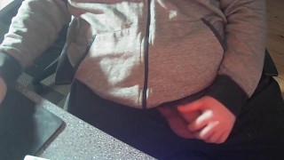 Bear body in sweat pants cock out getting hard teasing penis head