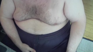 Bear body in sweat pants cock out getting hard teasing then a final supprise underwear