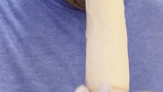 Blowjob to my new 7.8 inch dildo with gag reflex