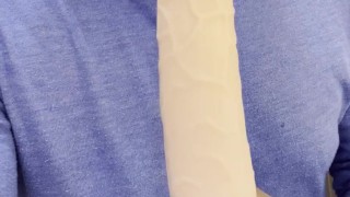 Blowjob to my new 7.8 inch dildo with gag reflex