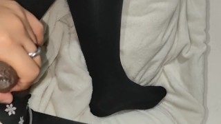 Crossdresser cumshot in pantyhose
