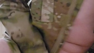 Soldier CUMS first time riding dildo!