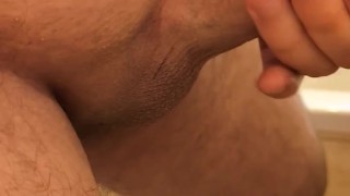 Shaved, hard and thick cock dripping juice