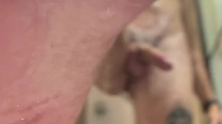 cumming after jerkking my big cock in the shower