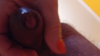 From the bottom view, a lot of sperm flows on my face, during prostate massage