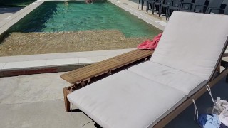 Showing off. Big pool. Small cock. Mature man. No cum.