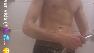 Oooh my dick is sooo slippery come and touch it with your tongue👅 🥵. Showering w. Nike Pro Shorts.