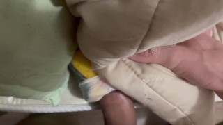 Fucking a homemade toy instead of a girl. Cum in her pussy.