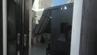 Neighbor girl in tropical island beach resort opens her legs quickly