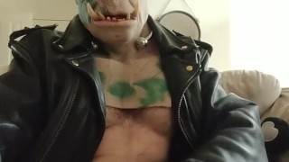 Leather Orc Dad Shoots Monster Cum Load on his Butthole and tastes it after a Leaky Precum Bate Sess