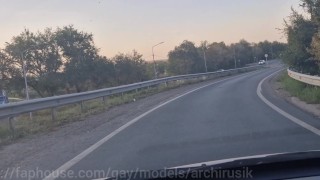 A trucker on the highway in women's underpants decided to try himself again as a road slut completel