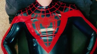 POV Latex rubber Spider Man super hero cosplayer begging you to breed him