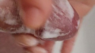 Morning handjob in the bath.