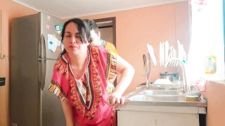 Stepson fucked his indian stepmom while she was cooking in the middle of the day