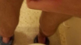 Long morning piss from long cut cock