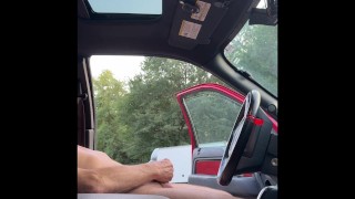 Guy in van in public park watching me play with my cock
