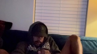 College bro fingering his ass and jerking big cock