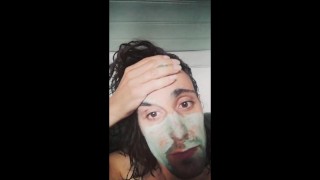 Hot guy with argil mask wanking solo