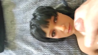 my petit tiny does a reverse cowgirl analride and ended with facials