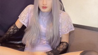 Individual video A video of a beautiful cross-dresser with silver hair quietly masturbating