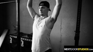 "Dude Did You Just Whip Your Cock Out?!" - Hunk Spitroasted By Gym Bros - NextDoorBuddies